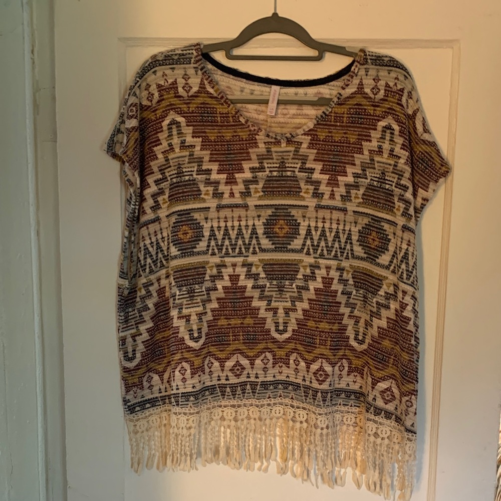 Xhilaration Multicolor Tribal Fringe Blouse